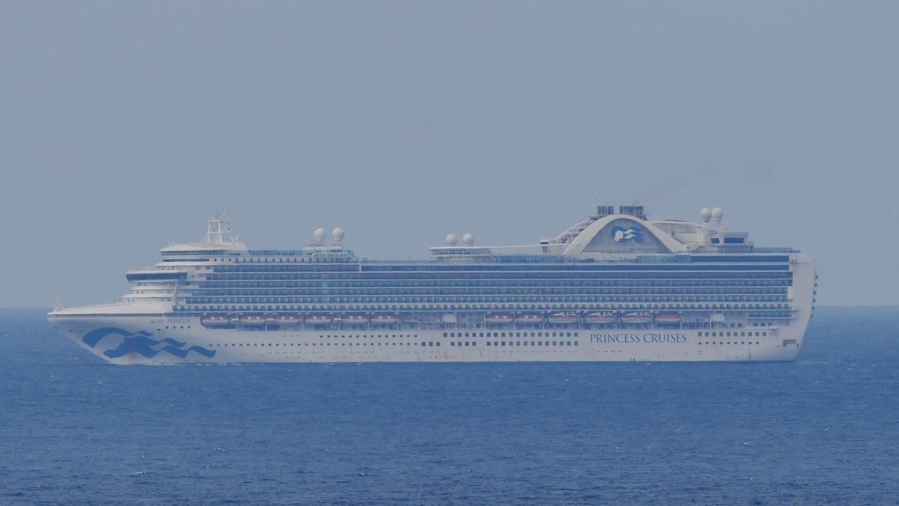 The cruise ship the ruby Princess sits of coast of Sydney. Picture: AAP Image/Dean Lewins.