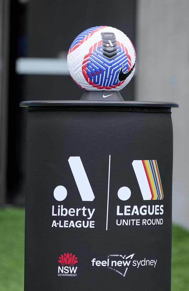 The ‘Unite Round’ match ball for the A-League Women round 12 match between Western United and Sydney FC on the weekend. Picture: Brett Hemmings/Getty Images