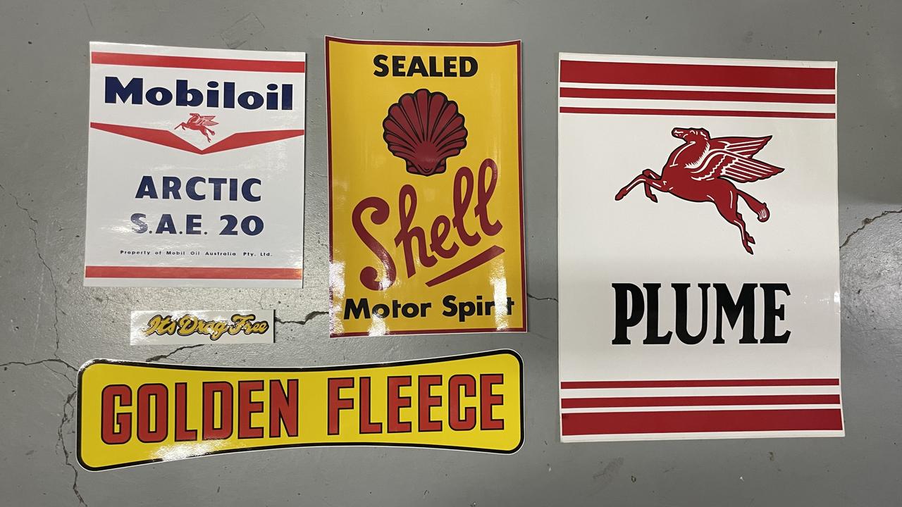 Vintage enamel signage from Roadside Relics on Brisbane Road, Gympie.