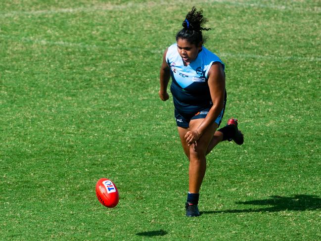 Buffettes ruck Molly Althouse chases down the footy during the 2020-21 Women’s Premier League Grand Final against PINT. Picture: Che Chorley