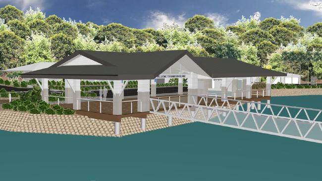 Renders of the new ferry terminal on Hamilton Island that is due to be completed in June.