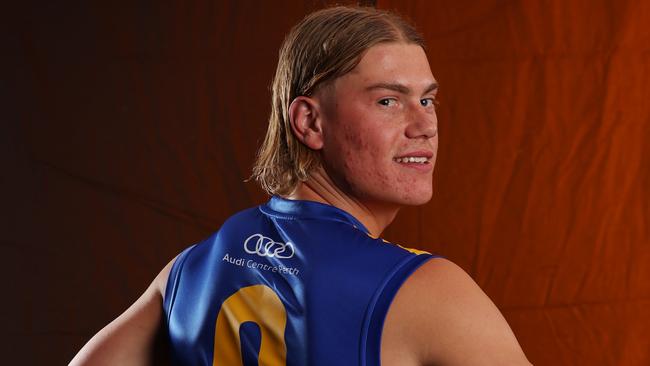 MELBOURNE , AUSTRALIA. November 20, 2023. AFL Draft at Marvel Stadium .  Number 1 draft pick Harley Reid in the famous number 9 West Coast jumper    . Pic: Michael Klein