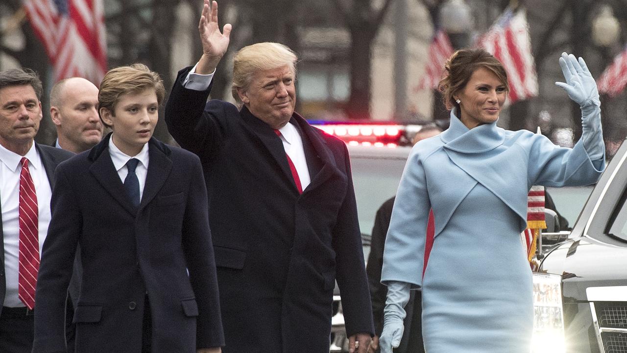 President Donald Trump and first lady Melania Trump, along with their son Barron, walk in their inaugural parade on January 20, 2017 in Washington, DC. Donald Trump was sworn-in as the 45th President of the United States. Picture: Kevin Dietsch – Pool/Getty Images