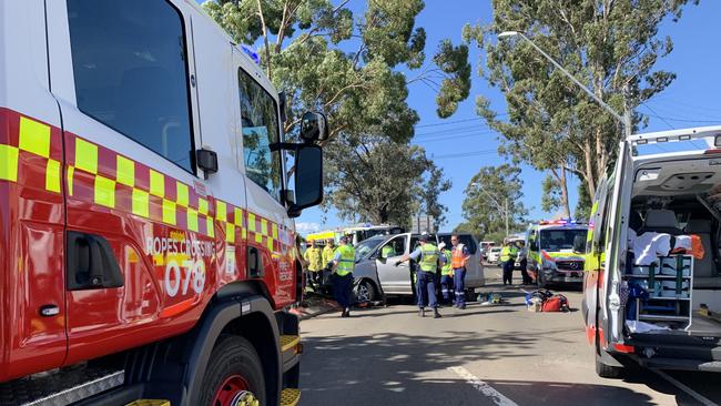 Ropes Crossing Fire and Rescue at the scene of a crash in Hebersham on Friday afternoon. Picture: CareFlight