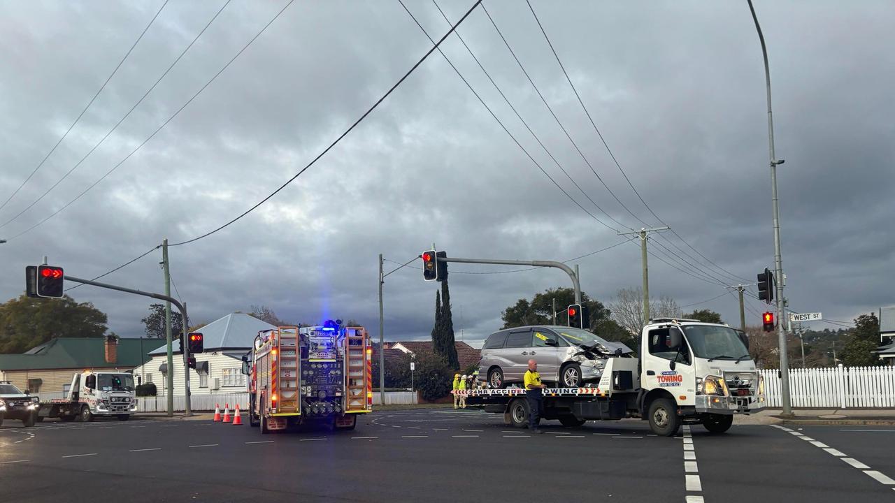 Emergency services responded to a two-vehicle crash at a busy Toowoomba CBD intersection along West and Margaret streets.