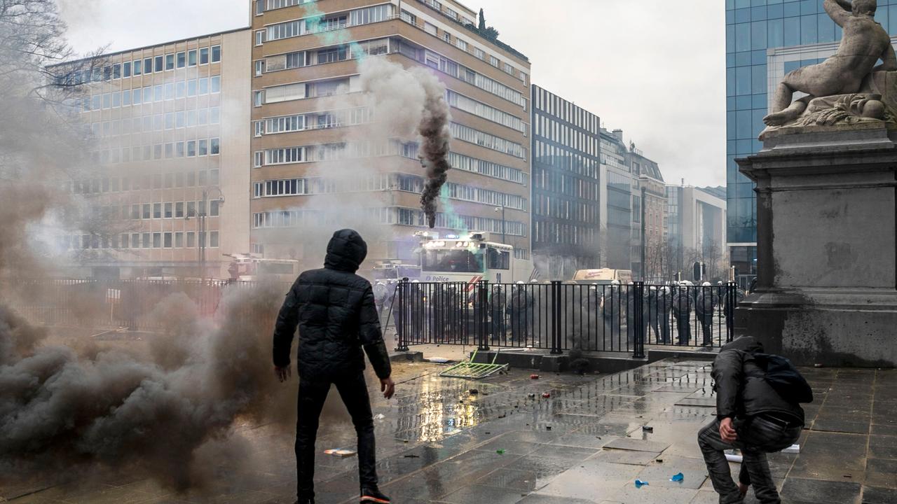 The demonstrators were protesting against restrictions brought in to fight the pandemic. Picture: Hatim Kaghat/Belga/AFP