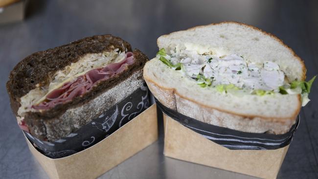 Pastrami roll and chicken sandwich. Picture: Mark Brake