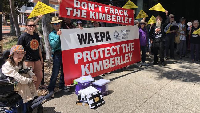 Protesters against Black Mountain Energy's Valhalla gas project outside the WA Environmental Protection Authority.