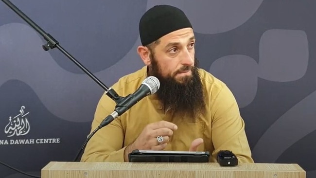 Abu Ousayd, also known as Wissam Haddad, gives a sermon posted to the centre's YouTube account on October 21 where he says ‘if all Muslims spat on Israel, the Jews would drown’. Picture: YouTube