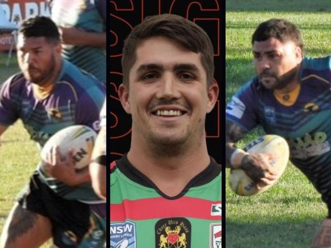 Evans Head Bombers forward Justin Shillingsworth, Bilambil Jets fullback Oliver Regan and Evans Head Bombers halfback Trevor Bolt ahead of the rematch of the 2022 Northern Rivers Regional Rugby League (NRRRL) grand final. Photo: supplied.