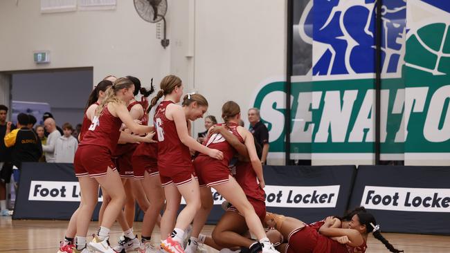 Queensland North celebrate winning the girls bronze medal. Picture: Michael Farnell/Sports Imagery Australia