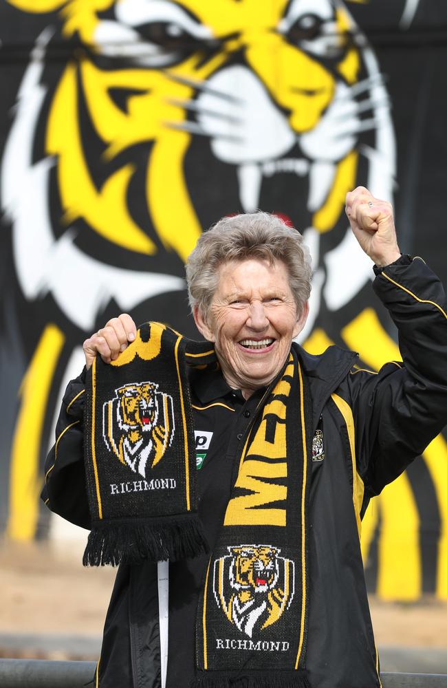 Joan Chapple, 90, is excited about Richmond heading into the finals. Picture: David Crosling