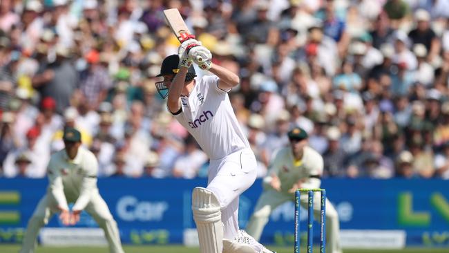 Zak Crawley hits a beautiful cover drive for four on the first ball of the series. Picture: Getty