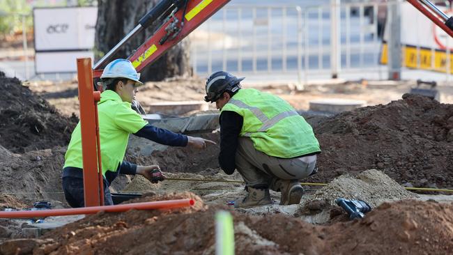 ADELAIDE, AUSTRALIA - NewsWire Photos May 10 2024: Construction workers on a building site in Hutt Street, central Adelaide. NCA NewsWire / David Mariuz