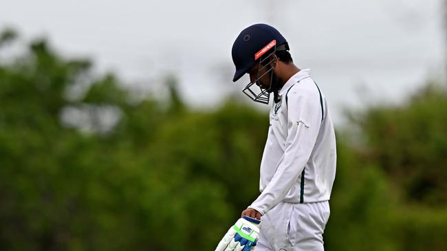 Airport West St Christophers’ Tharindu Thushan Maddumaage after being dismissed. Picture: Andy Brownbill