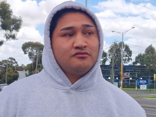 Swalyn Malaice Jackson Barton-Cookes, 24, outside the Broadmeadows Magistrates' Court after he was charged with assaulting a member of the flight crew aboard a flight from Perth to New Zealand on October 23. Picture: NewsWire/ Liam Beatty