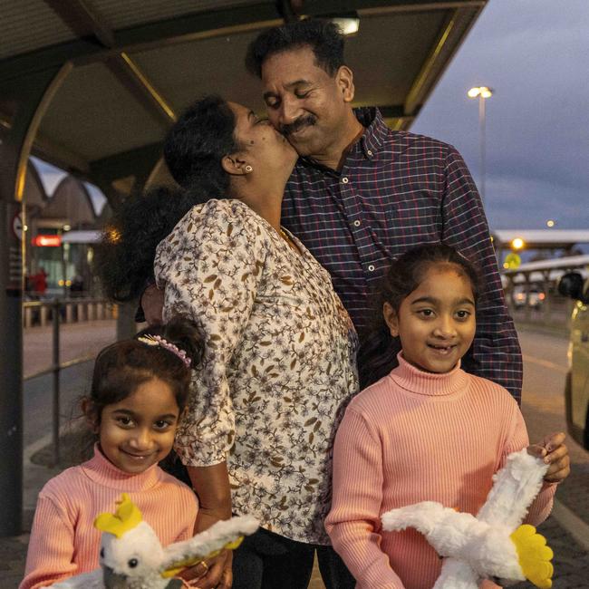 Priya, Nades and their daughters Kopika and Tharnicaa are due to arrive in Biloela at 2.30pm Friday. Picture: Colin Murty