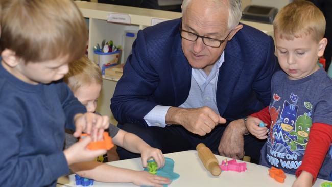 Malcolm Turnbull at Brisbane’s AEIOU centre for autistic children. Picture David Alexander