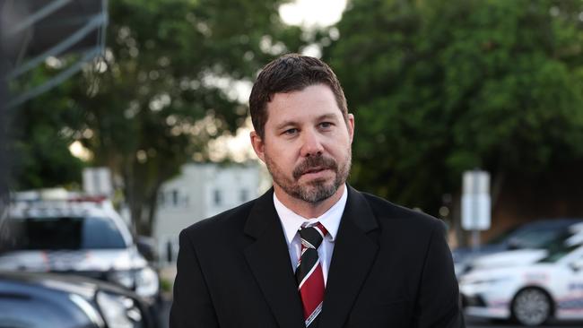 Detective Acting Inspector Ryan Thompson speaks to the media at Bundaberg Police Station about the disappearance of Pheobe Bishop. Pics Adam Head