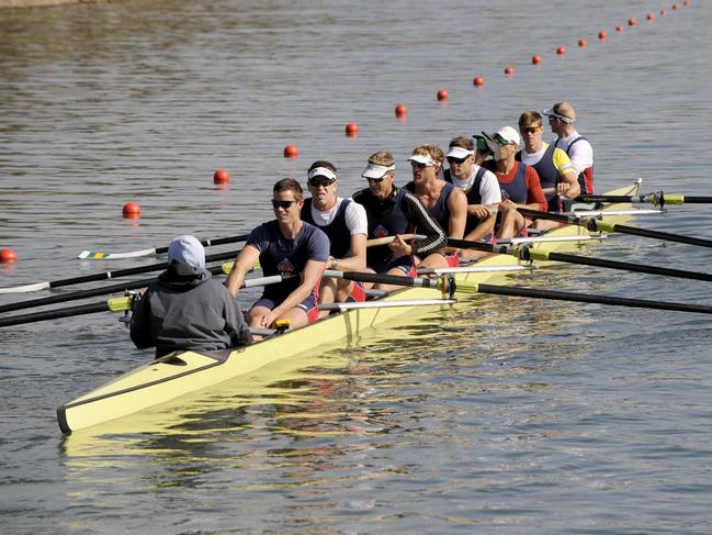 2008: Australian Olympic Men's Coxed Eight, from left to right cox Marty Rabjohns, stroke Steven Stewart, Sam Conrad, James Tomkins, Jeremy Stevenson, Tom Laurich, James Chapman, Sam Loch and bow David Dennis. Picture: Darren Edwards