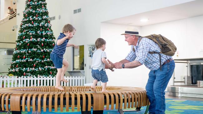 Ace Hardy greets his grandkids in the Northern Territory after the state reopened its border Victoria. Picture: Che Chorley