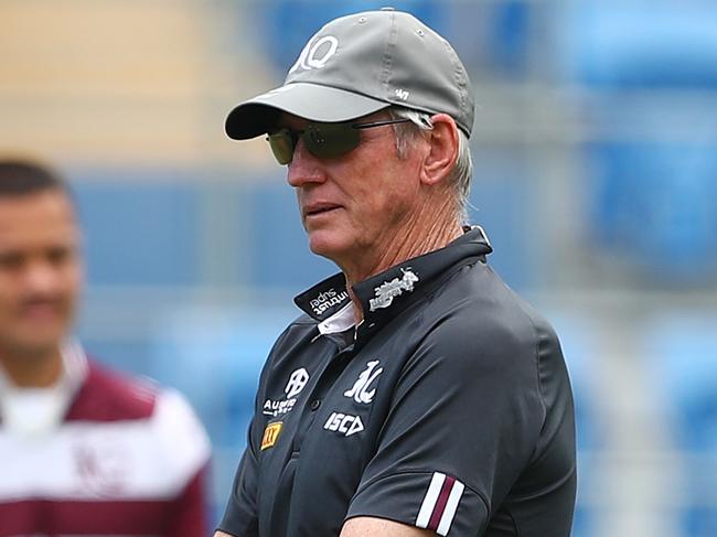 GOLD COAST, AUSTRALIA - NOVEMBER 10: Coach Wayne Bennett looks on during the Queensland Maroons State of Origin captain's run at Cbus Super Stadium on November 10, 2020 in Brisbane, Australia. (Photo by Chris Hyde/Getty Images)