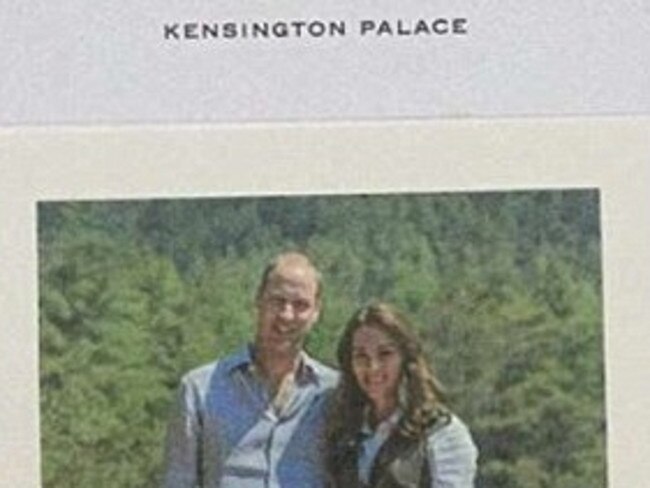 The Duke and Duchess of Cambridge sent wellwishers a thankyou note after they received cards on the occasion of their seventh wedding anniversary in April. Picture: Supplied