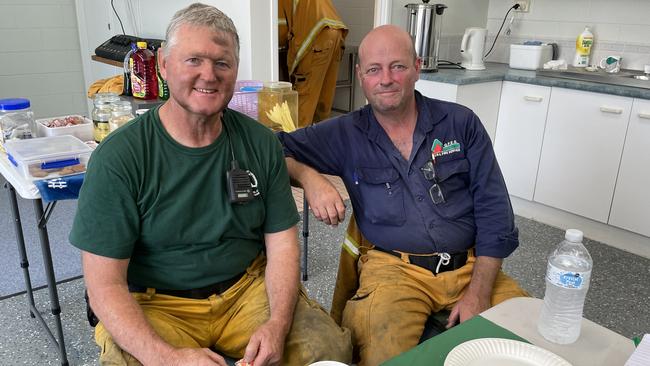 Landsborough Rural Fire Brigade Members Clint Jackson and Richard Olsen on Tuesday morning.