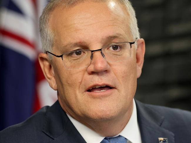 SYDNEY, AUSTRALIA - NewsWire Photos MARCH 25, 2022: Prime Minister Scott Morrison pictured speaking at the opening of the Macquarie Telcom Data Centre, Macquarie Park.Picture: NCA NewsWire / Damian Shaw