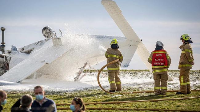 Fire crews at the scene of a plane crash in Heatherton in June, 2021. Picture: Jake Nowakowski