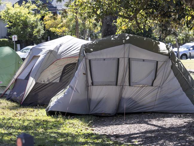 Homeless people living in tents at Musgrave Park.  Some have been driven in from other areas such as Logan.Picture : Matthew Poon