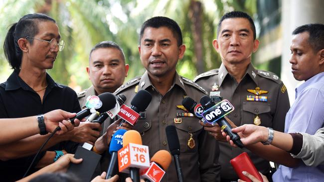 Thai immigration chief Surachet Hakparn speaks to journalists outside the Saudi embassy after a meeting with Saudi officials in Bangkok about the case. Picture: Lillian Suwanrumpha/AFP