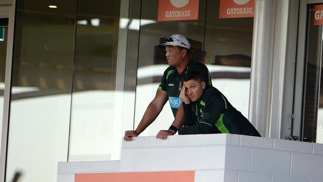 Injured captain Michael Clarke watches on at the WACA in Perth. Picture: Daniel Wilkins.