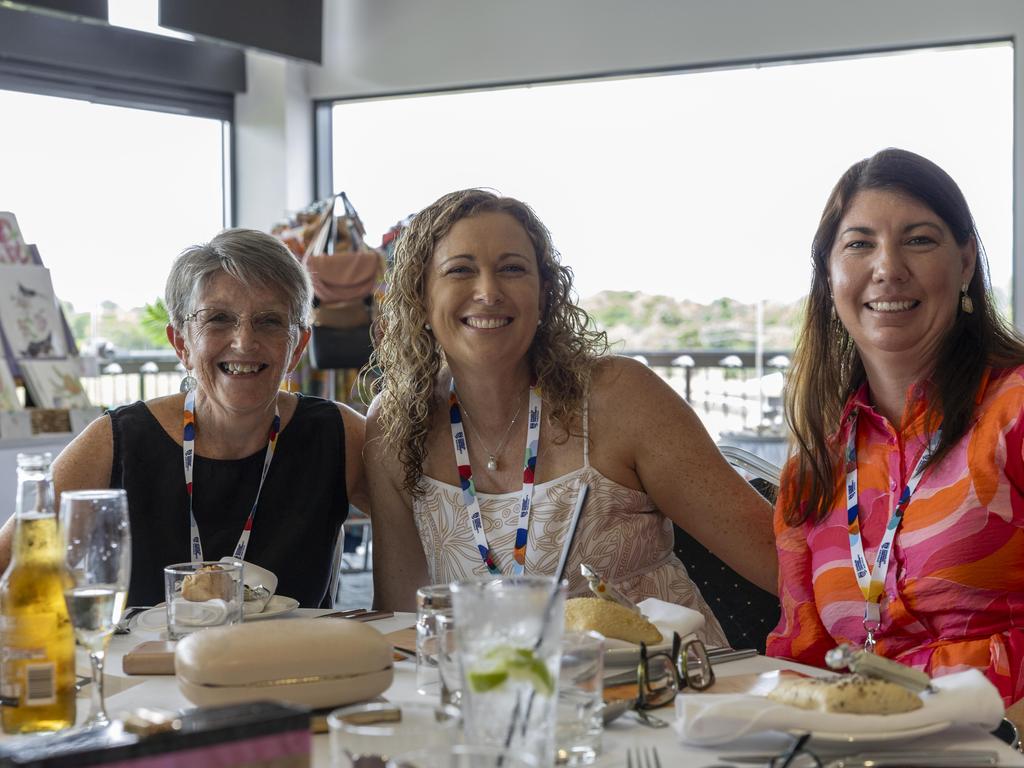 <p>Hannah Byrnes, Shannon Lingard and Julie Newton at the Northern Territory Cattlemen's Association Ladies lunch in Darwin Turf Club. Picture: Pema Tamang Pakhrin</p>