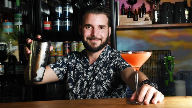 Bar Manager Andrew Meander-Jones from Dom's bar has created the Territory-tini for Territory Day. Picture Katrina Bridgeford.