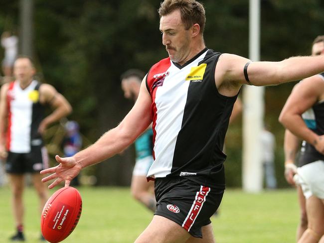 EDFL footy: West Coburg v Hillside: Lynden Dunn of West Coburg kicks a goalSaturday, April 24, 2021, in Pascoe Vale South, Victoria, Australia. Picture: Hamish Blair