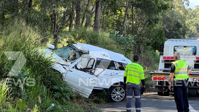 A 13-year-old boy is in hospital after crashing an allegedly stolen vehicle. Picture: 7 News