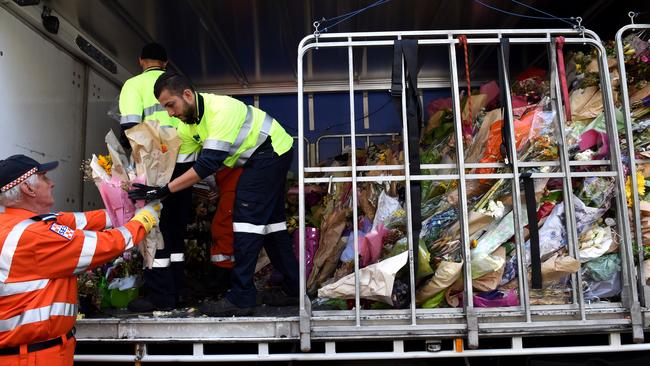 The flowers will be mulched and taken to the Victims of Crime Memorial at Parliament Gardens. Picture: Nicole Garmston