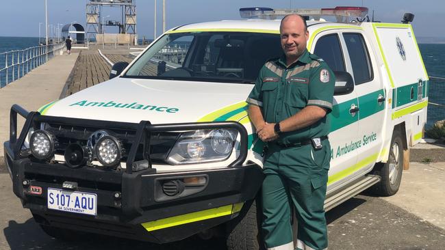 Paramedic Michael Rushby was the first on-duty paramedic to treat a 29-year-old shark attack victim on Sunday at Kangaroo Island. Picture: Michael Rushby