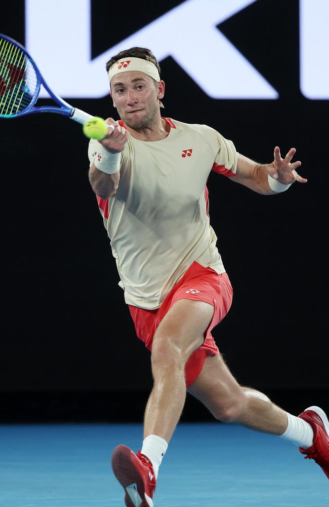 Casper Ruud in action against Jaume Munar on Rod Laver Arena. Picture: Mark Stewart