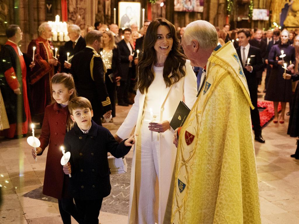 Catherine, Princess of Wales with Princess Charlotte, Prince Louis and the Reverend David Stanton. Picture: Getty Images