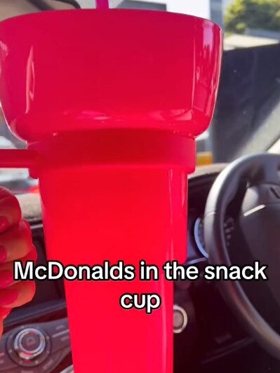 Sarah took her ‘snack cup’ for a test drive. Picture: TikTok