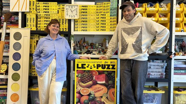 Alistair Mathews and Michael Hunter, co-owners of Brooklyn-based Le Puzz, a small business in the US that has their puzzles manufactured in China. Picture: Joe Kelly