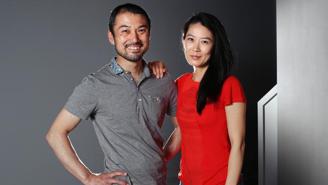 Chef-owners Kazuki and Saori Tsuya in their new Carlton restaurant. Picture Rebecca Michael.