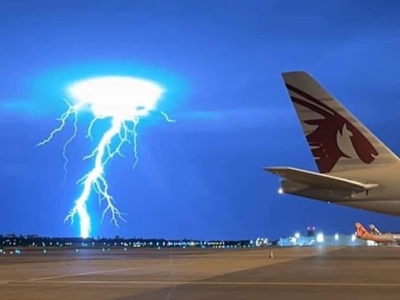 Lightning seen from the Adelaide Airport. Picture: Facebook/ Alex Nation