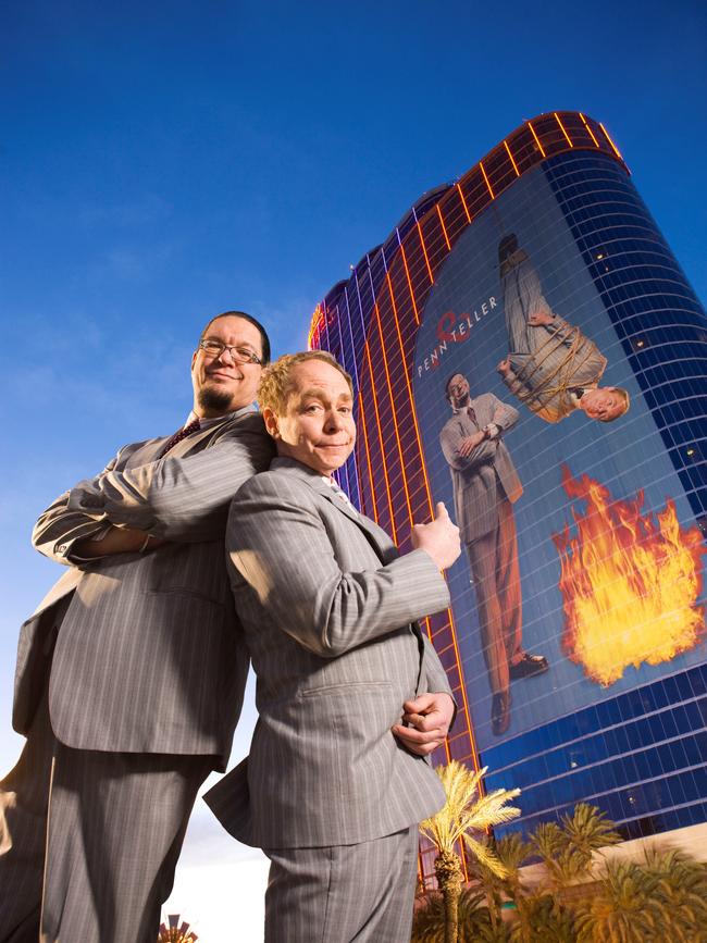 Penn &amp; Teller in 2009, in front of the Rio Las Vegas, where their show has become the longest-running headline act in Las Vegas history. Picture: supplied