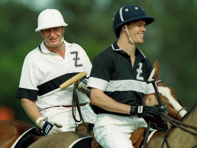 Kerry Packer with son James playing polo.