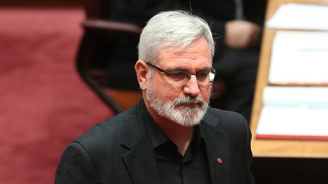 Andrew Bartlett after being sworn-in in the Senate Chamber in Canberra. Picture: Kym Smith