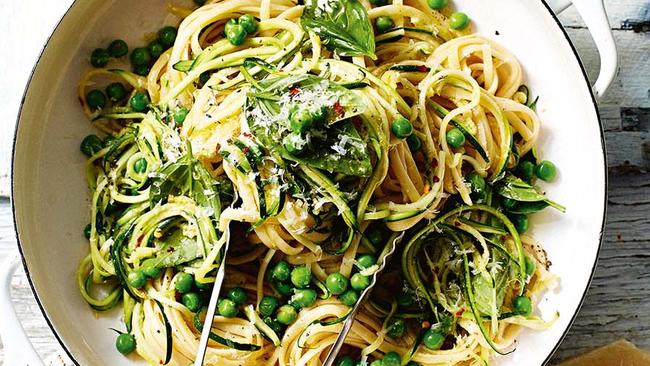 Do the twist: linguine with peas and zucchini. Picture: Guy Bailey