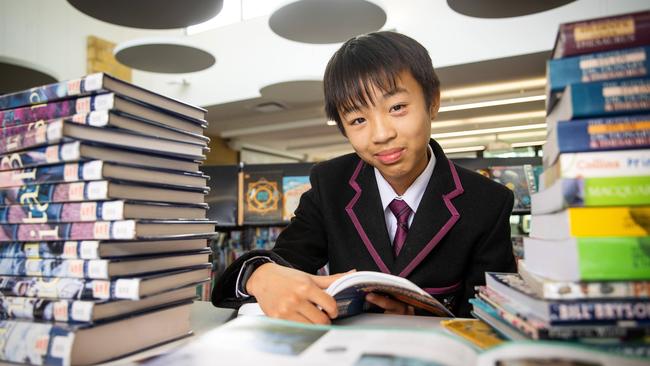 Zachary Cheng, 13, is the national winner of the Prime Minister's Spelling Bee in the Years 7-8 age group. He'll be going to Canberra to meet the Prime Minister as part of his prize. Picture: Mark Stewart